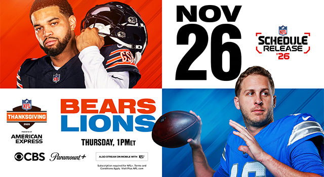Lions to host Bears to kick off Thanksgiving Day slate
