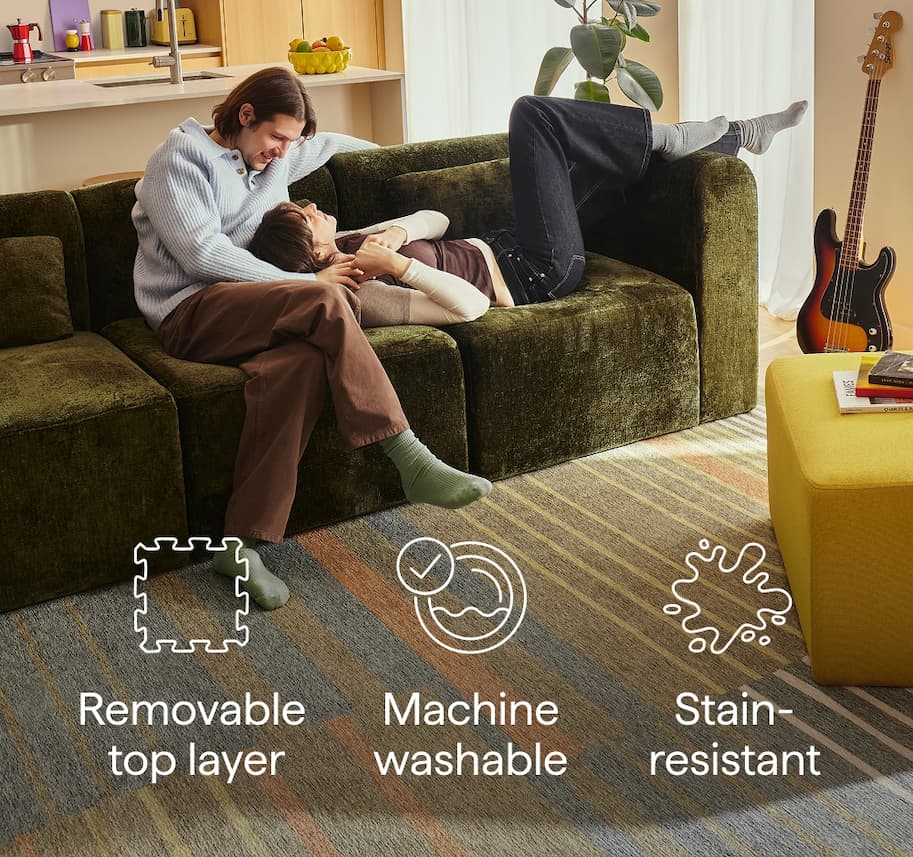 Removable top layer | Machine washable | Stain-resistant.