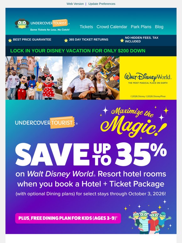 🪄 Save Up To 35% on select Disney Packages + FREE Dining Plan for Kids*