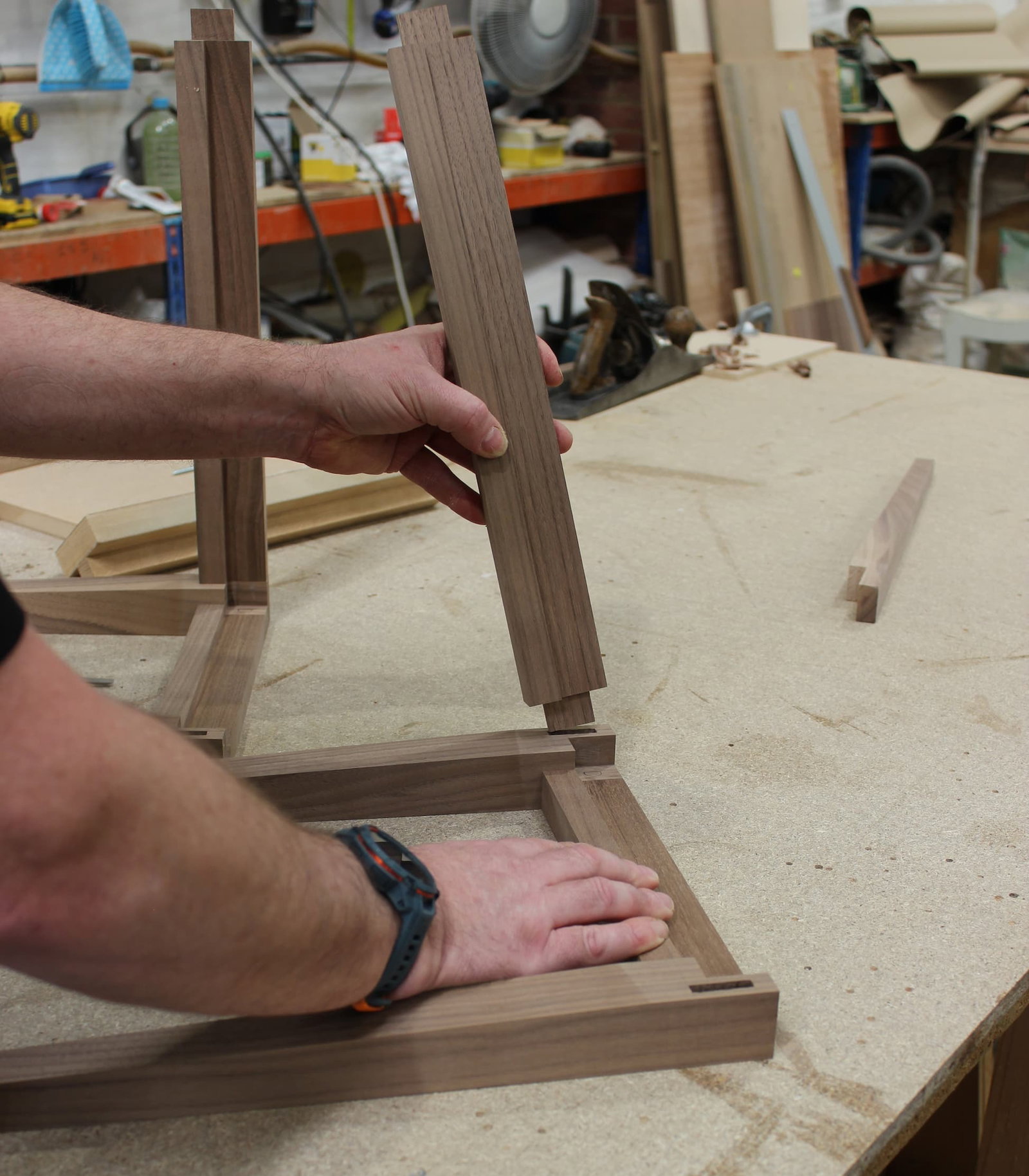 Nina Campbell Sidney table being put together in the work shop