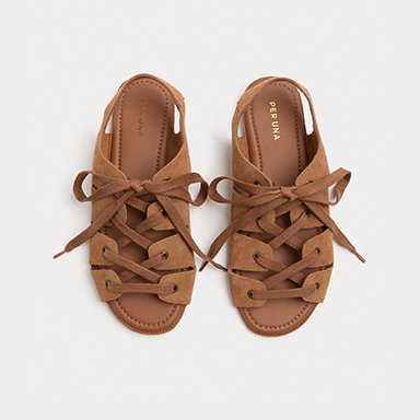 Per Una Suede Lace Up Flat Gladiator Sandals in Tan