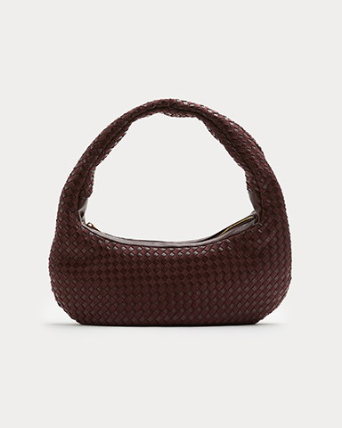 Burgundy Woven Rounded Hobo Bag