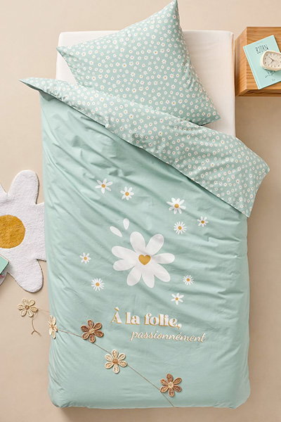 Duvet Cover & Pillowcase Set for Children, MARGUERITE - printed blue