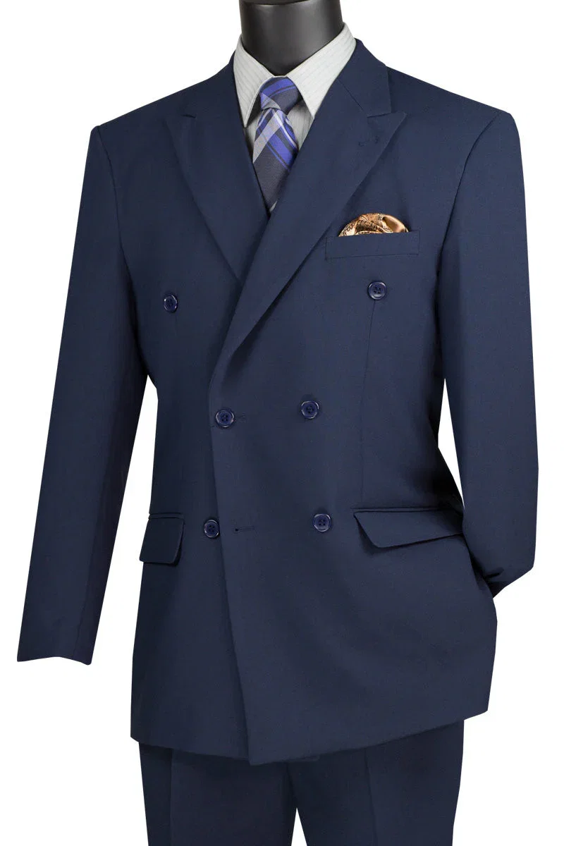 Mens Classic Double Breasted Poplin Suit in Navy Blue Blue | CLOSE OUT 56L