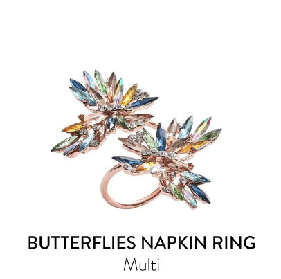 Butterflies Napkin Ring in Multi, Set of 4, in a Gift Box