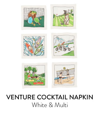 Venture Cocktail Napkins in White & Multi, Set of 6 in a Gift Box