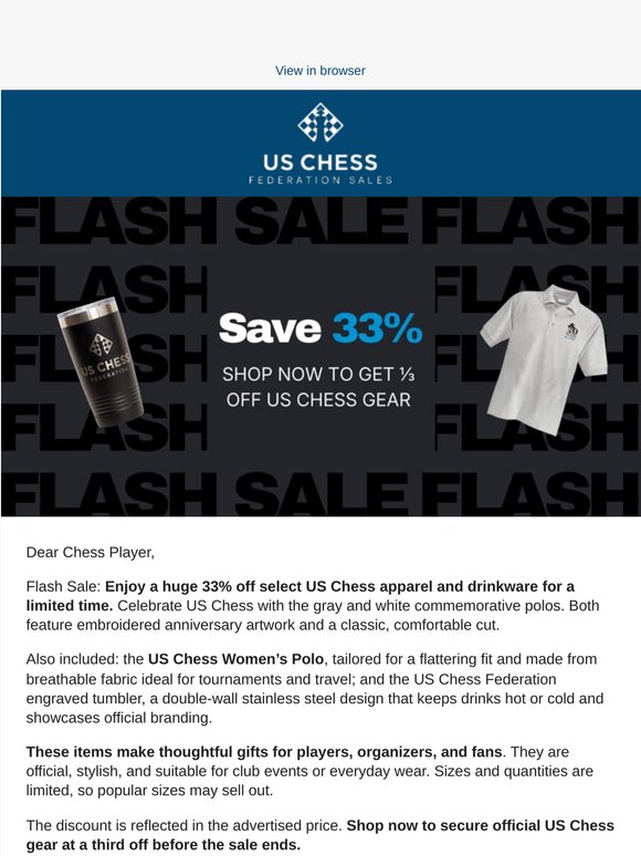 Flash Sale On US Chess Sales Merchandise