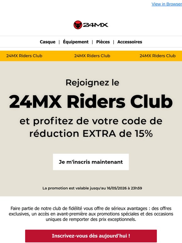 Profitez de 15 % de remise : rejoignez le 24MX Riders Club