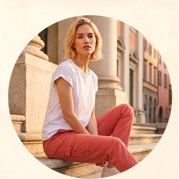 Rust Cotton Cargo Stretch Trousers