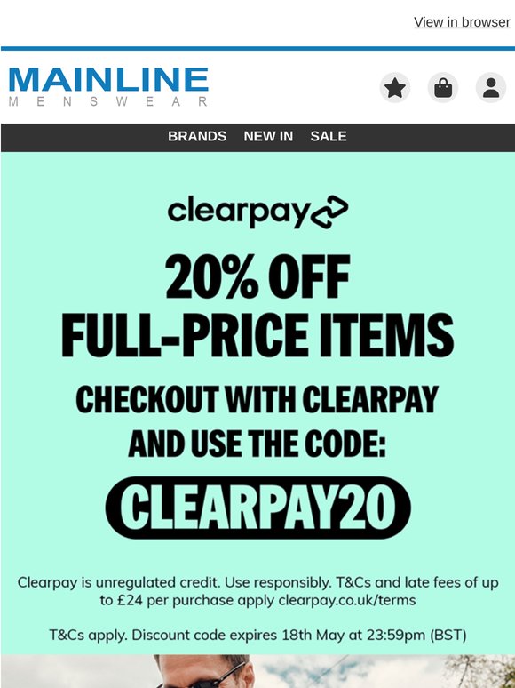 20% Off Full Price with Clearpay!