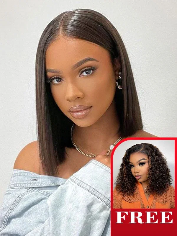 Buy 1 Get 1 | Wavymy Straight Bob Wear Go Glueless Wigs 7x5 Lace Wig & Blonde Highlights Water Wave Wear Go 7x5 Lace Wig