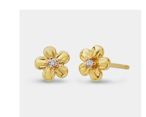 Nature's Wonder 9ct Solid Gold Forget-Me-Not Stud Earrings with Diamonds