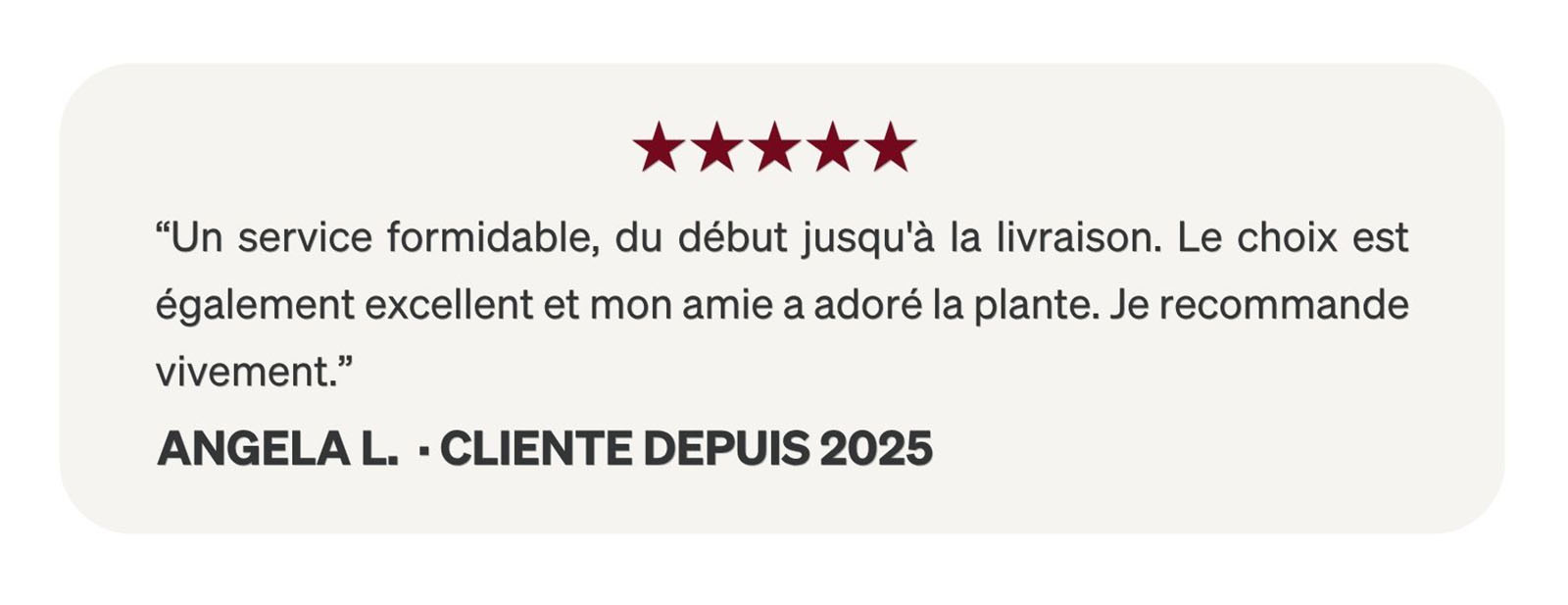 Avis 5 étoiles de Angela L.