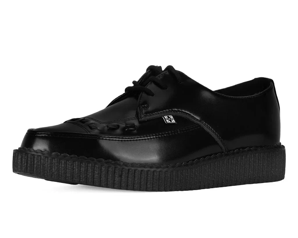 Image of Black Leather Lace Up Pointed Creeper