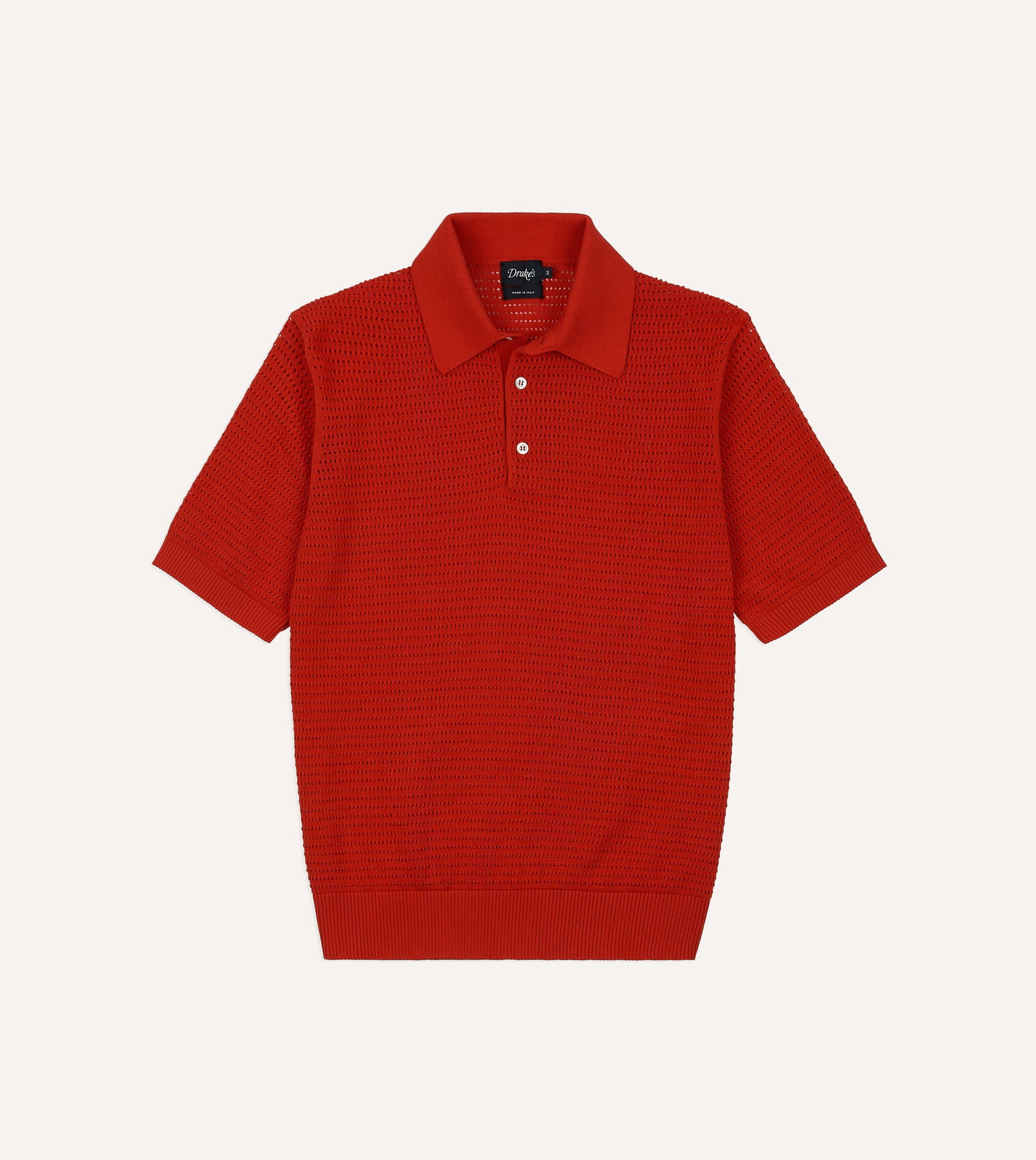 Image of Red Waffle Knit Cotton Short-Sleeve Polo Shirt