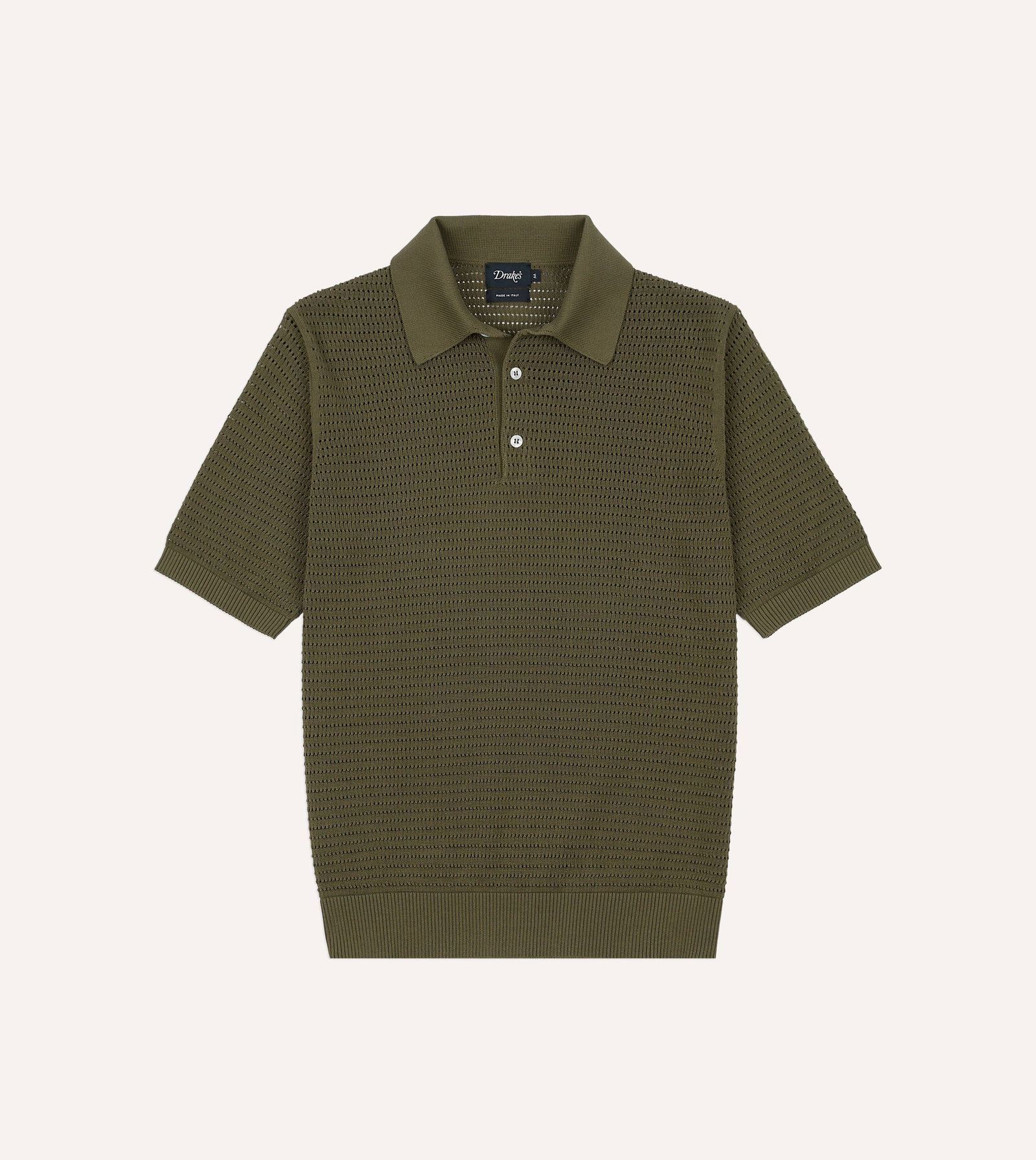 Image of Olive Waffle Knit Cotton Short-Sleeve Polo Shirt