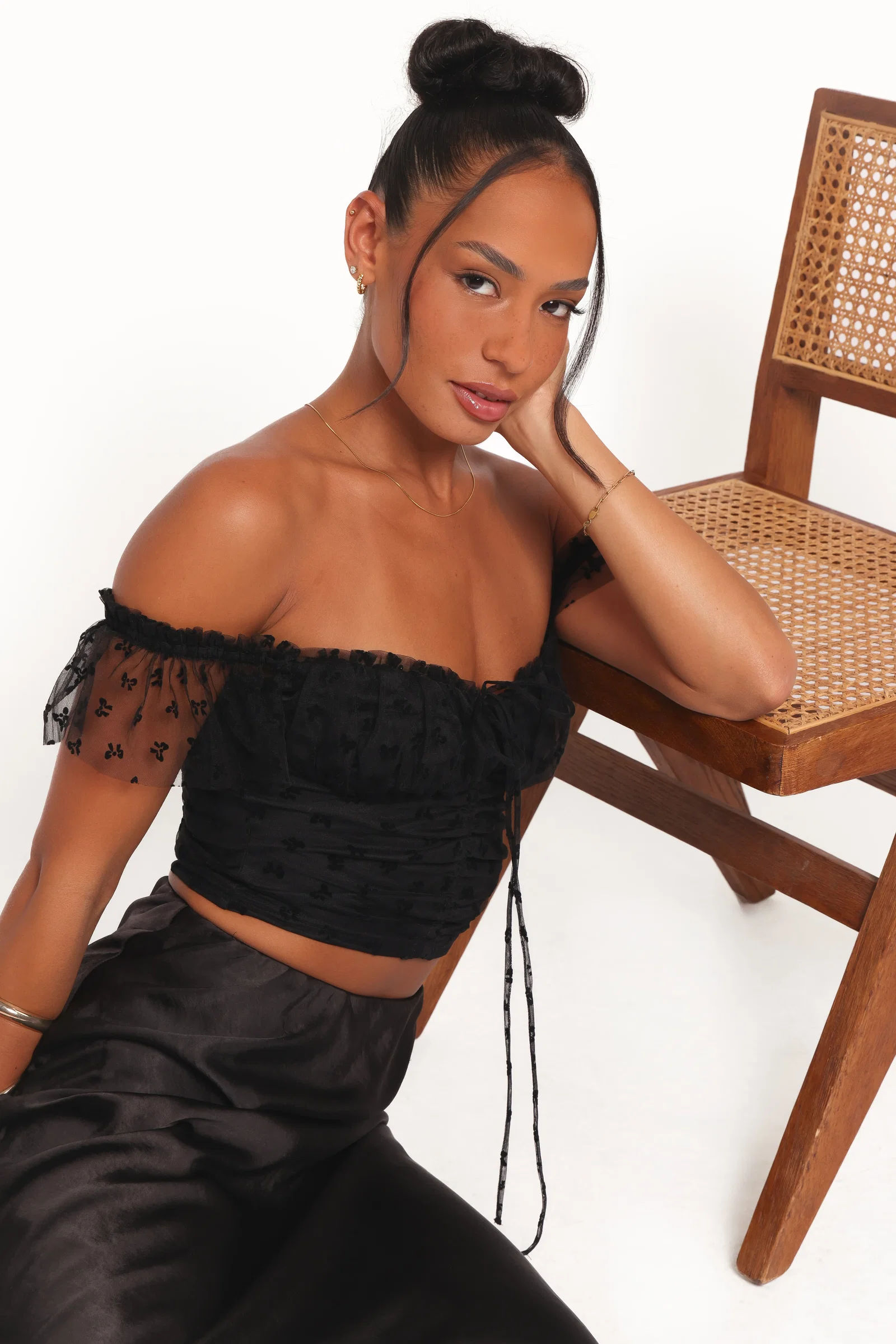 Image of Aster Off Shoulder Mesh Top - Black
