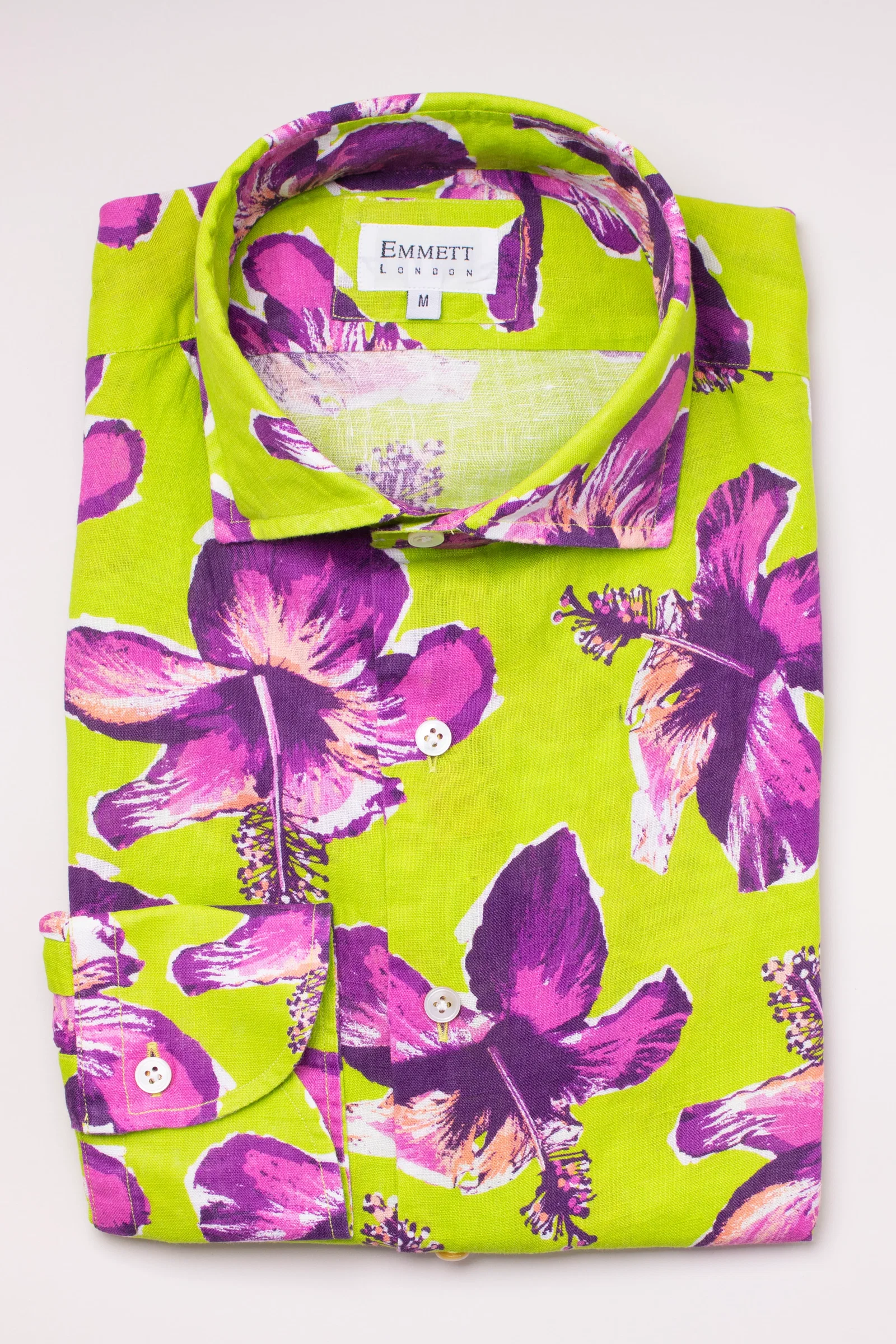 Image of Bright Purple And Green Floral Linen Shirt