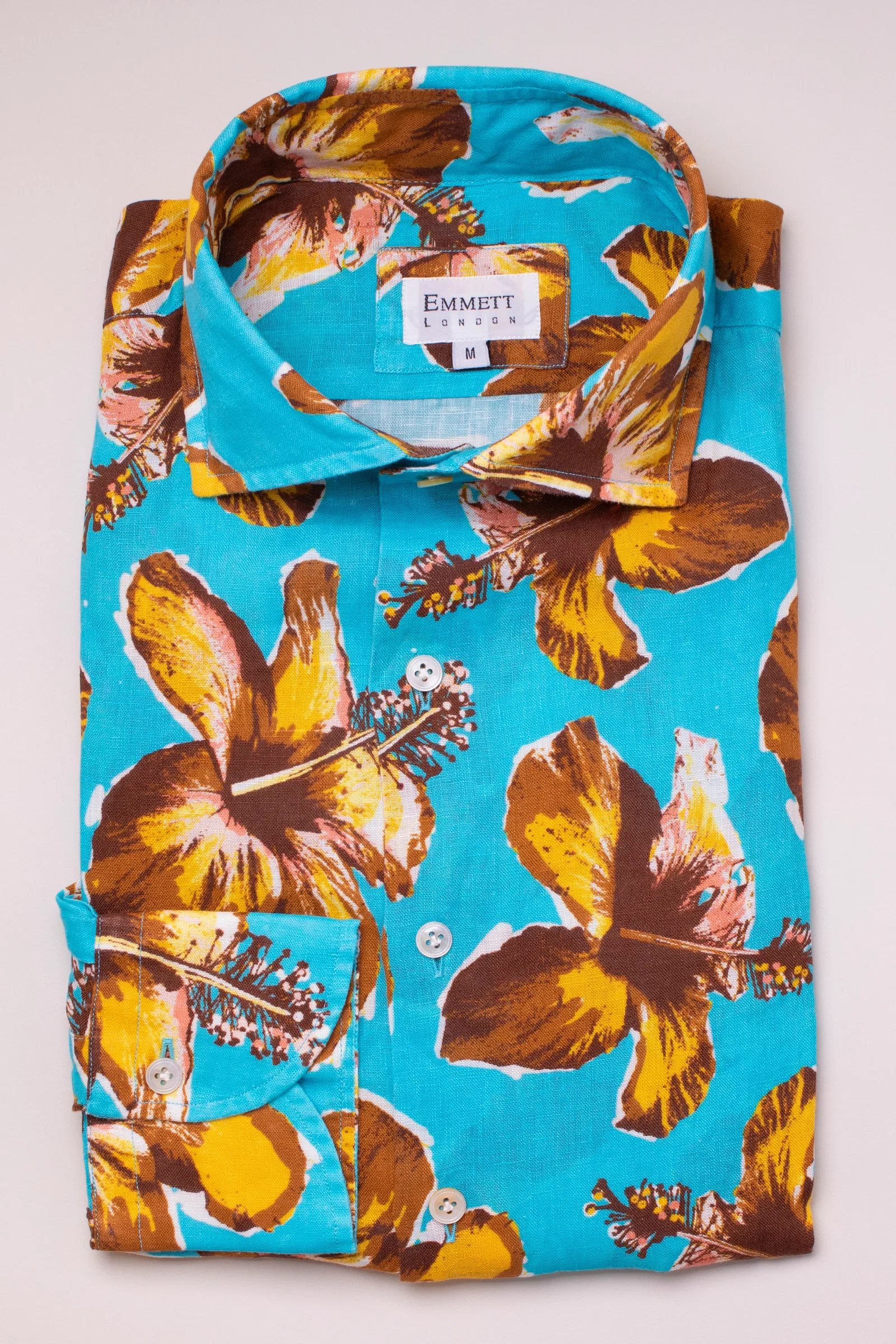 Image of Bright Yellow And Turquoise Linen Shirt