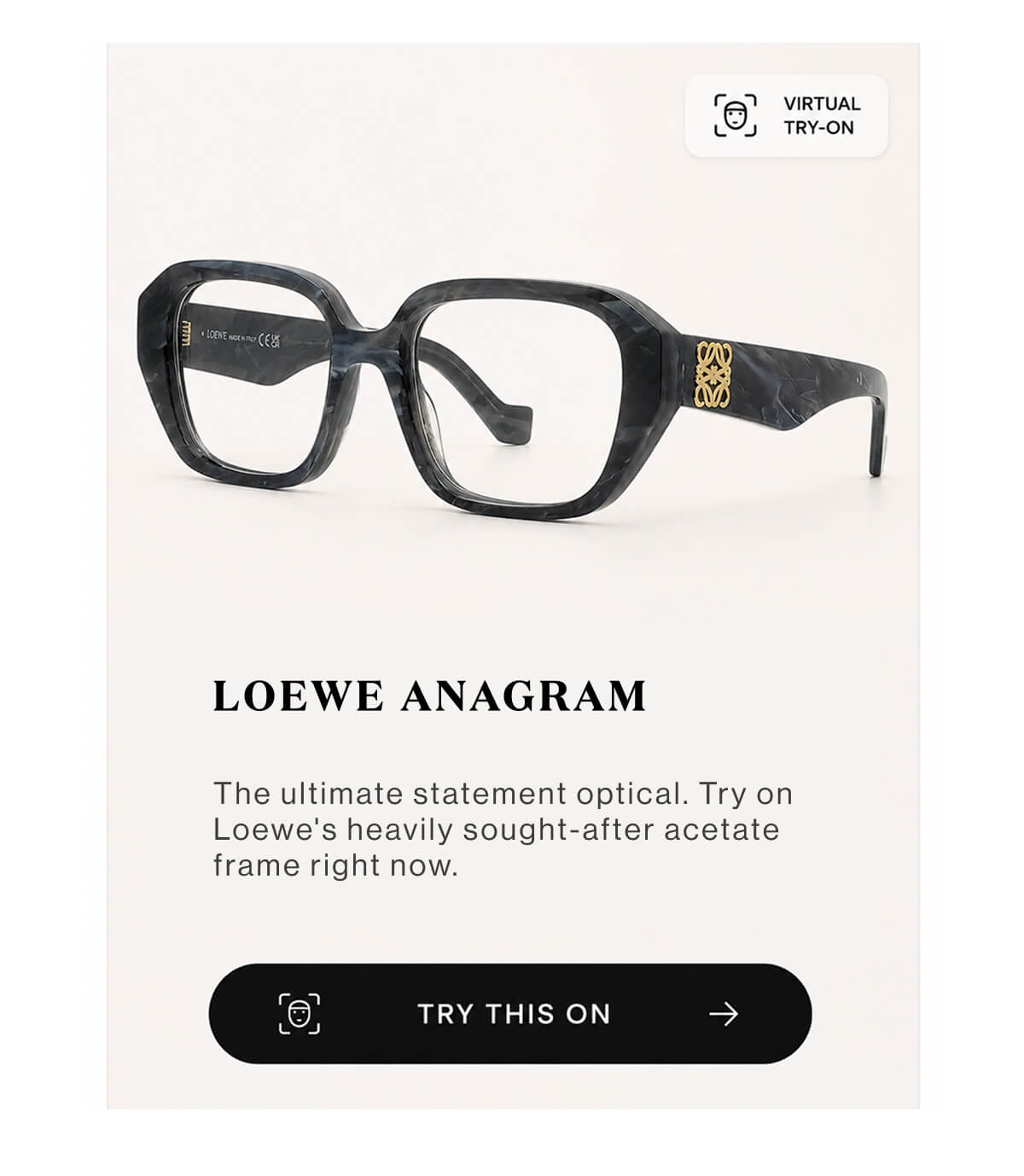 Loewe Anagram LW50113I 001 - OPTCopy: The ultimate statement optical. Try on Loewe's heavily sought-after acetate frame right now.