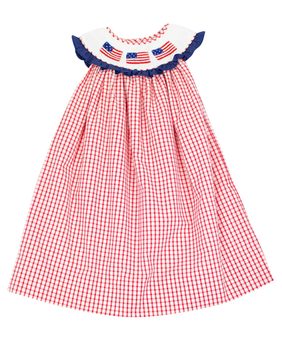 Image of Flags Smocked Red Windowpane Dress