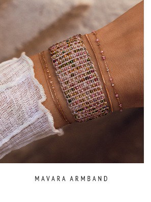 Mavara Armband - roségoldenes, breites Textil Armband mit bunten Edelsteinen