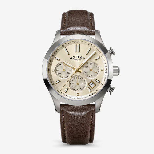 Rotary Heritage Men's Chronograph Champagne Dial Brown Leather Strap Watch