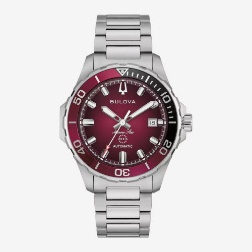Bulova Marine Star Men's Red Dial & Silver Tone Stainless Steel Bracelet Watch