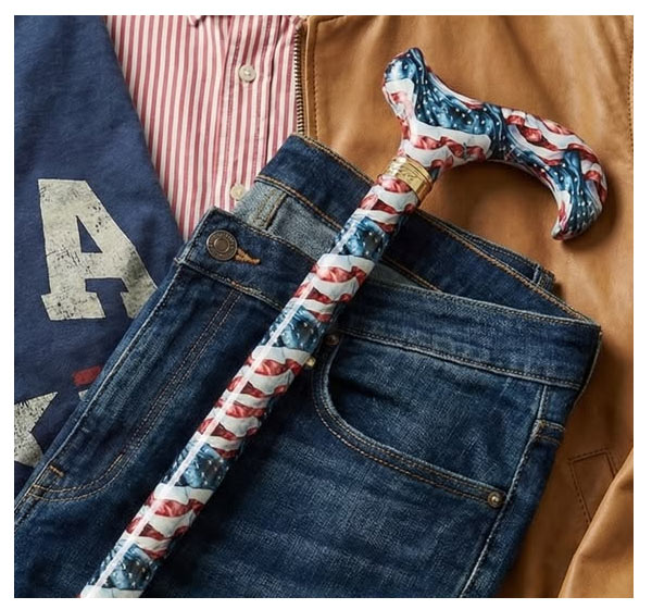 Cane with shirt and jeans