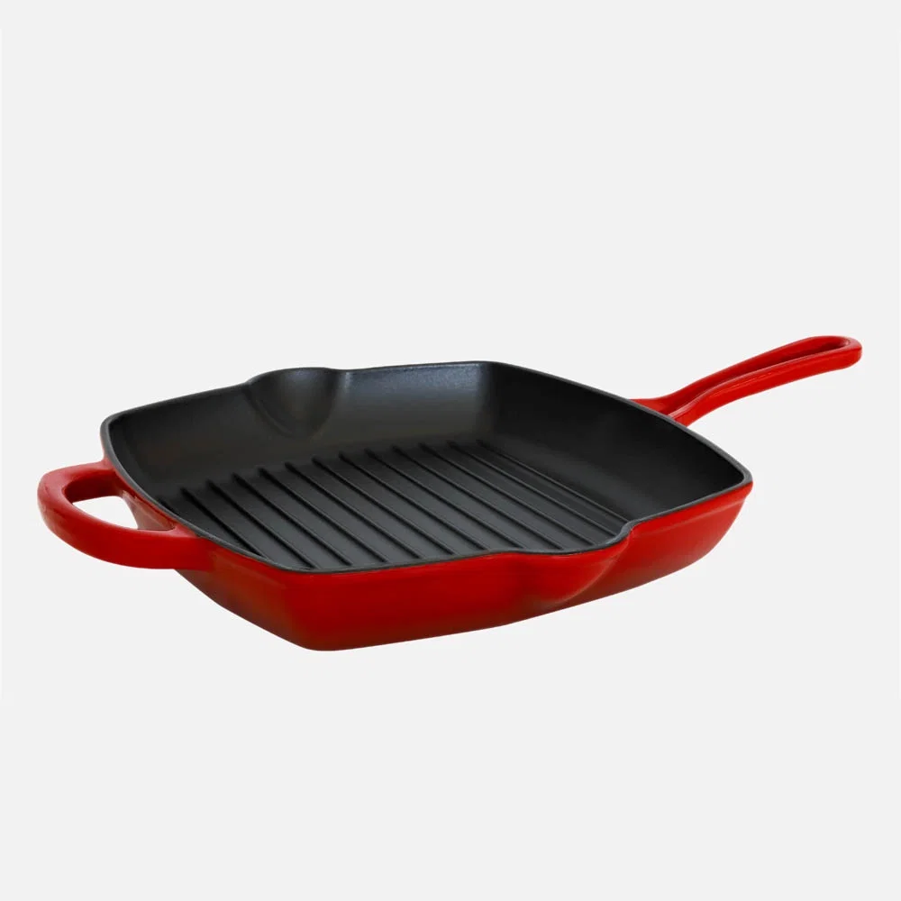 JS GOURMET Poêle à griller en fonte émaillée rouge cerise 27 cm