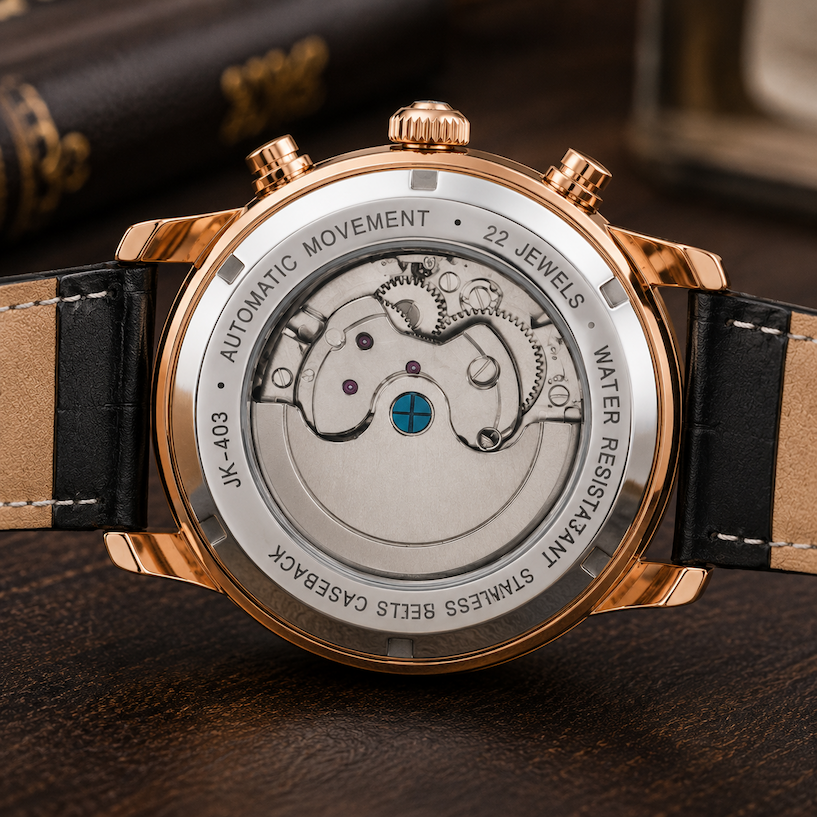 Joseph Knibb Trinity Automatic Black Dial & Rose Gold Case Mens Watch