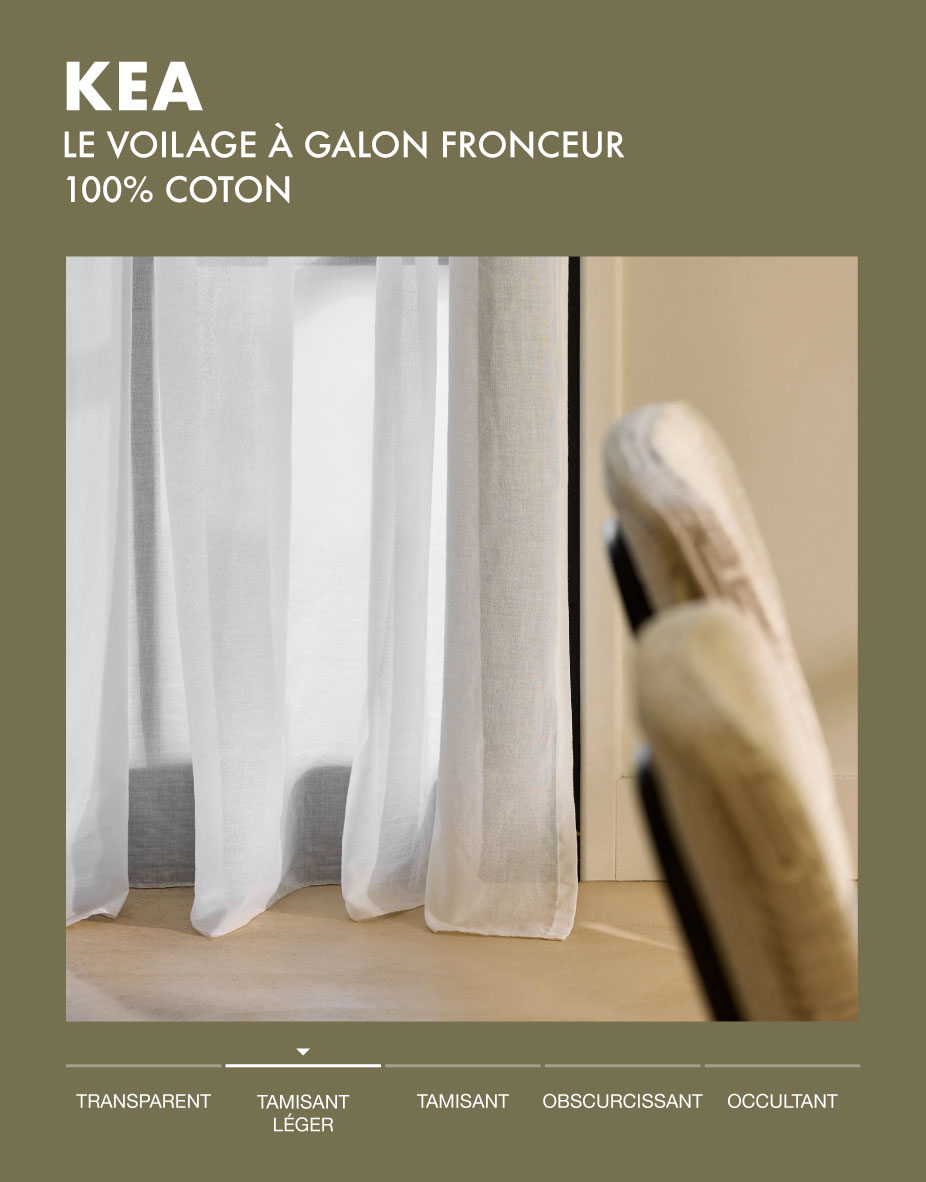 Voilage à galon fronceur Kea blanc optique