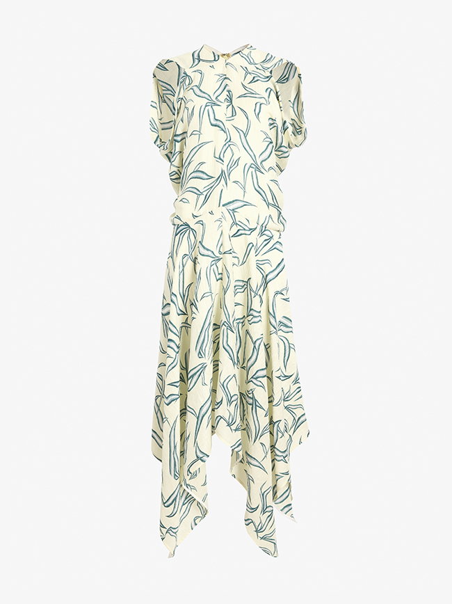 Sybella Dress in Metalasse Silk Linen in Pale Yellow Multi