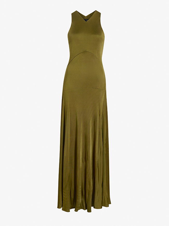 Naia Dress in Viscose Satin Jersey in Moss