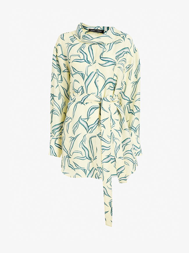 Lalia Dress in Metalasse Silk Linen in Pale Yellow Multi