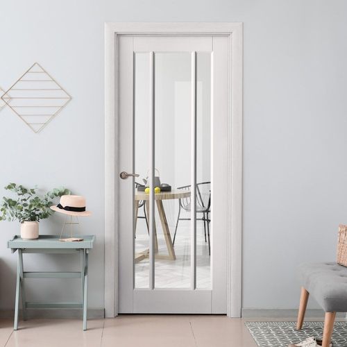 White Internal Primed Toledo 3 Light Clear Glass Door