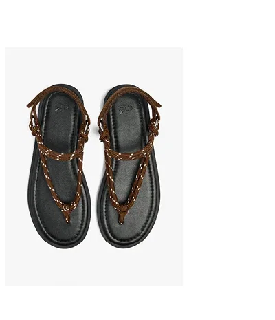 Flat sandals with printed cord straps