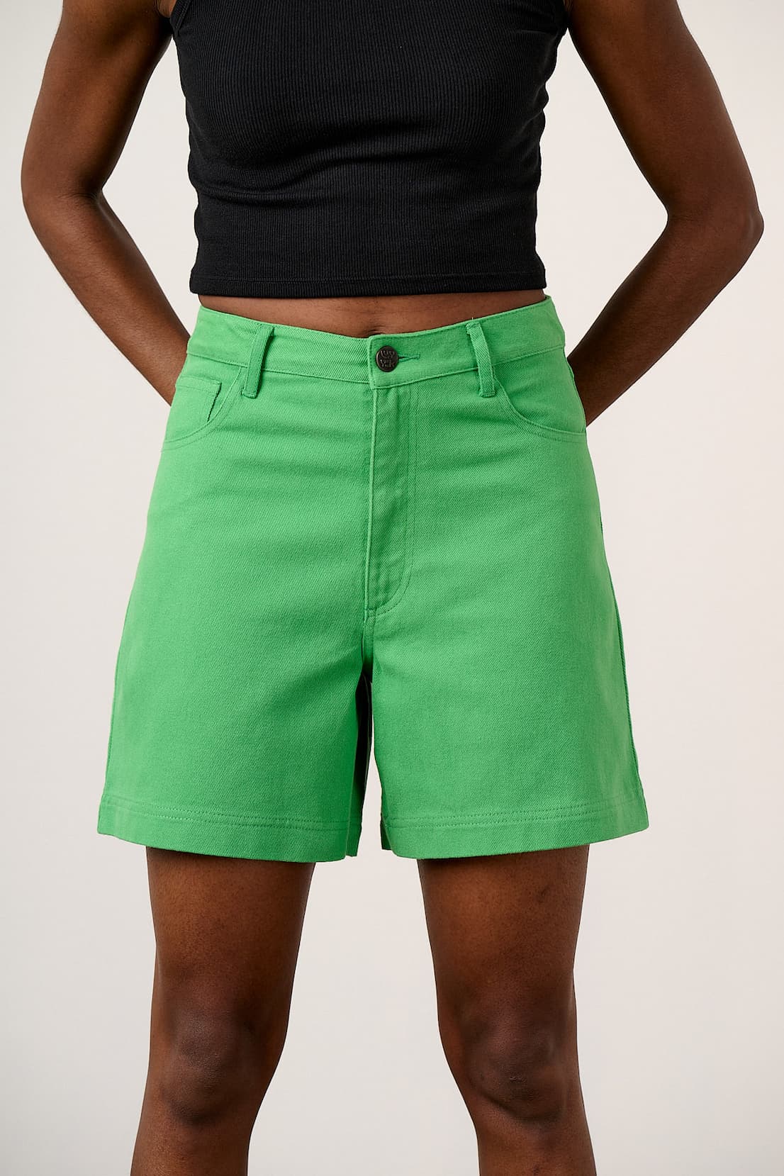 Lexi - High Waist Cotton Shorts in Kelly Green