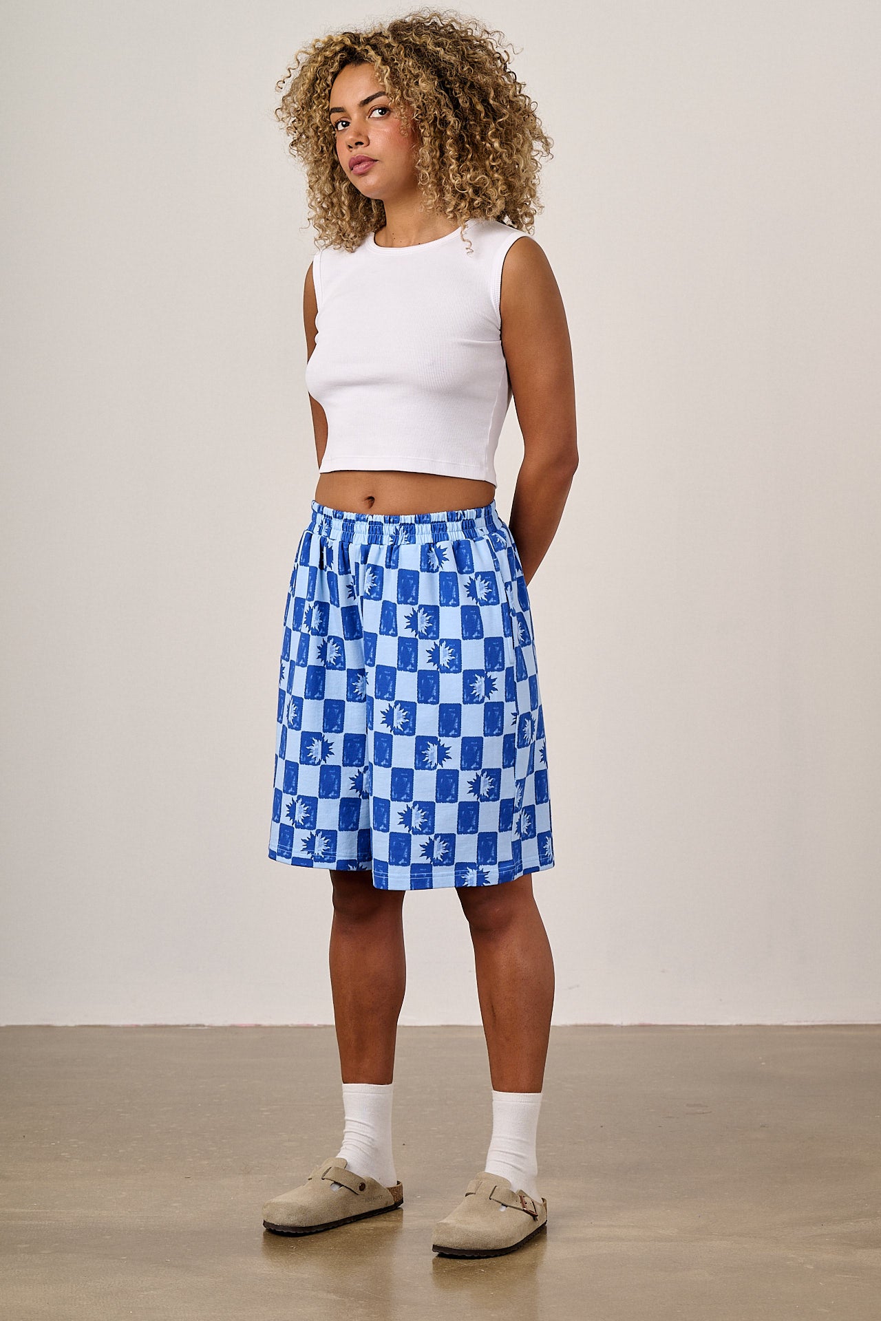     Madero - Cotton Jersey Shorts in Blue Checkerboard