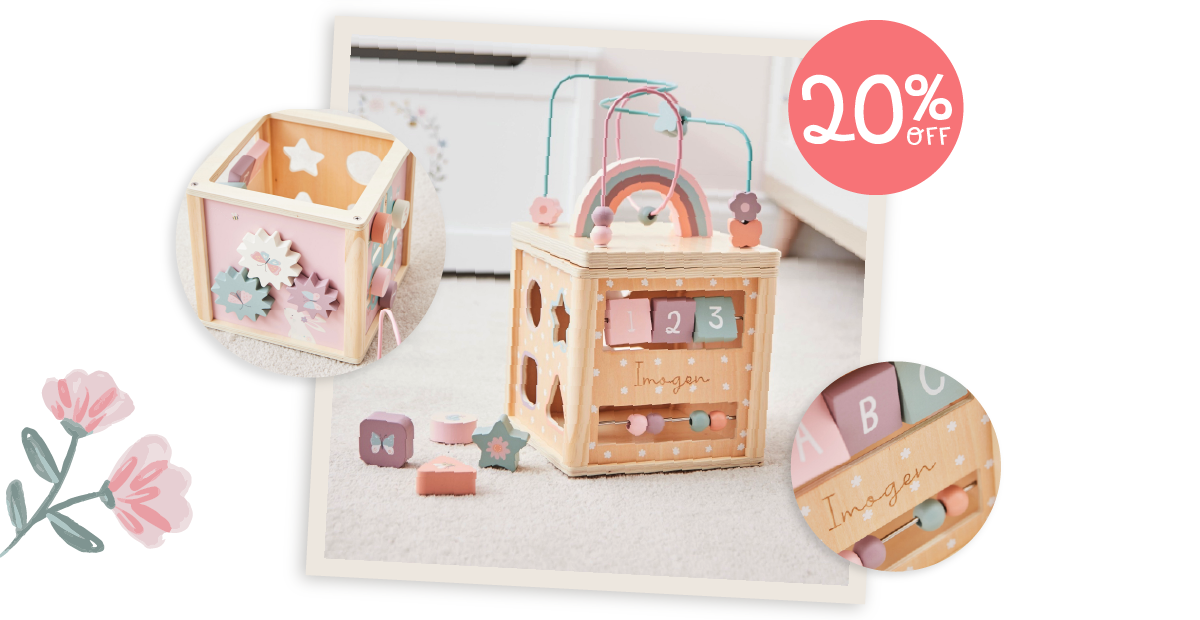Personalised Pink Wooden Activity Cube FSC®