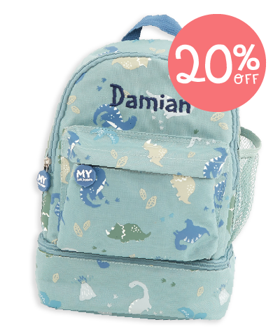 Personalised Green Dinosaur Print Mini Backpack with Compartment
