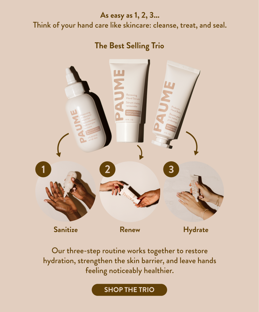 our three-step routine works togetrher to restore hydration, stengthen the skin barrier and leave hands feeling noticeably healthier