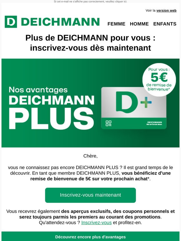 5€ offert à l'inscription DEICHMANN PLUS