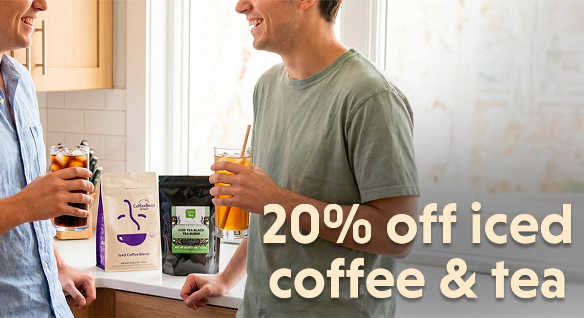 get 20% off iced coffee and tea