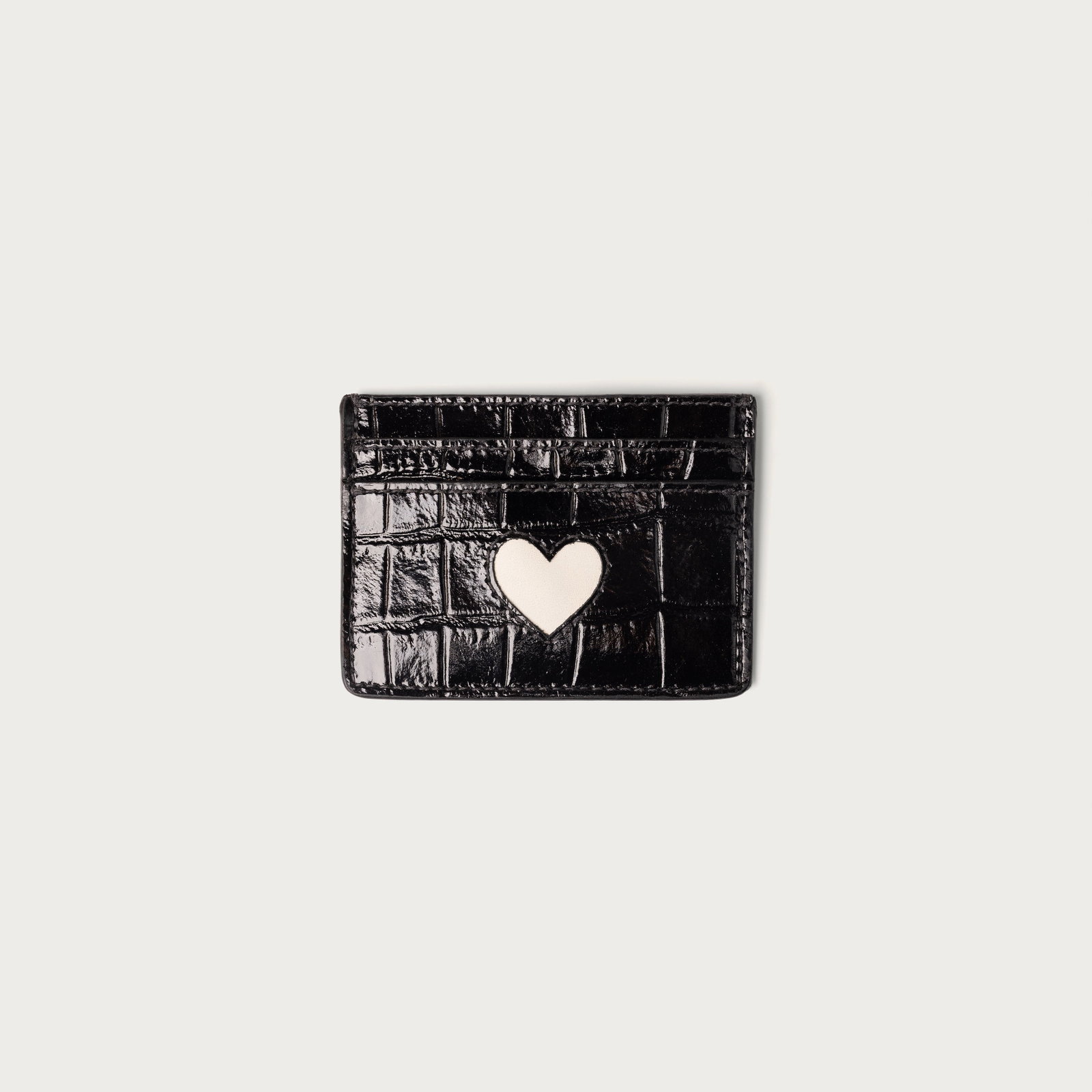 The Heart Wallet Black Croc and Bone