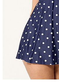 YOURS Badekleid in Marineblau mit Punkten