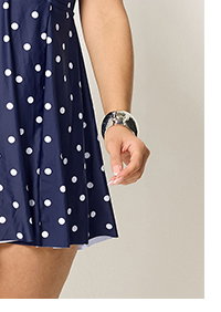 YOURS Badekleid in Marineblau mit Punkten