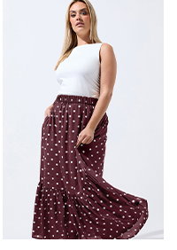 LIMITED COLLECTION Curve Burgundy Red Polka Dot Tiered Maxi Skirt