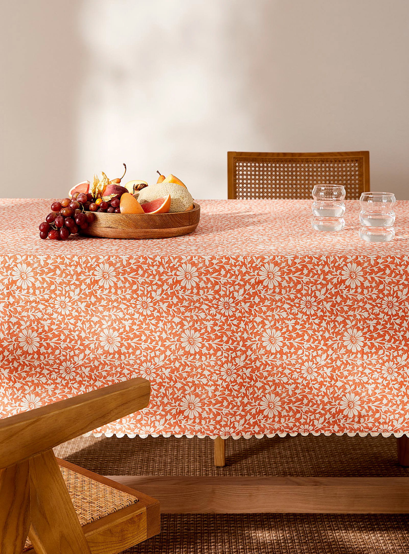 Blooming orange touch of linen tablecloth