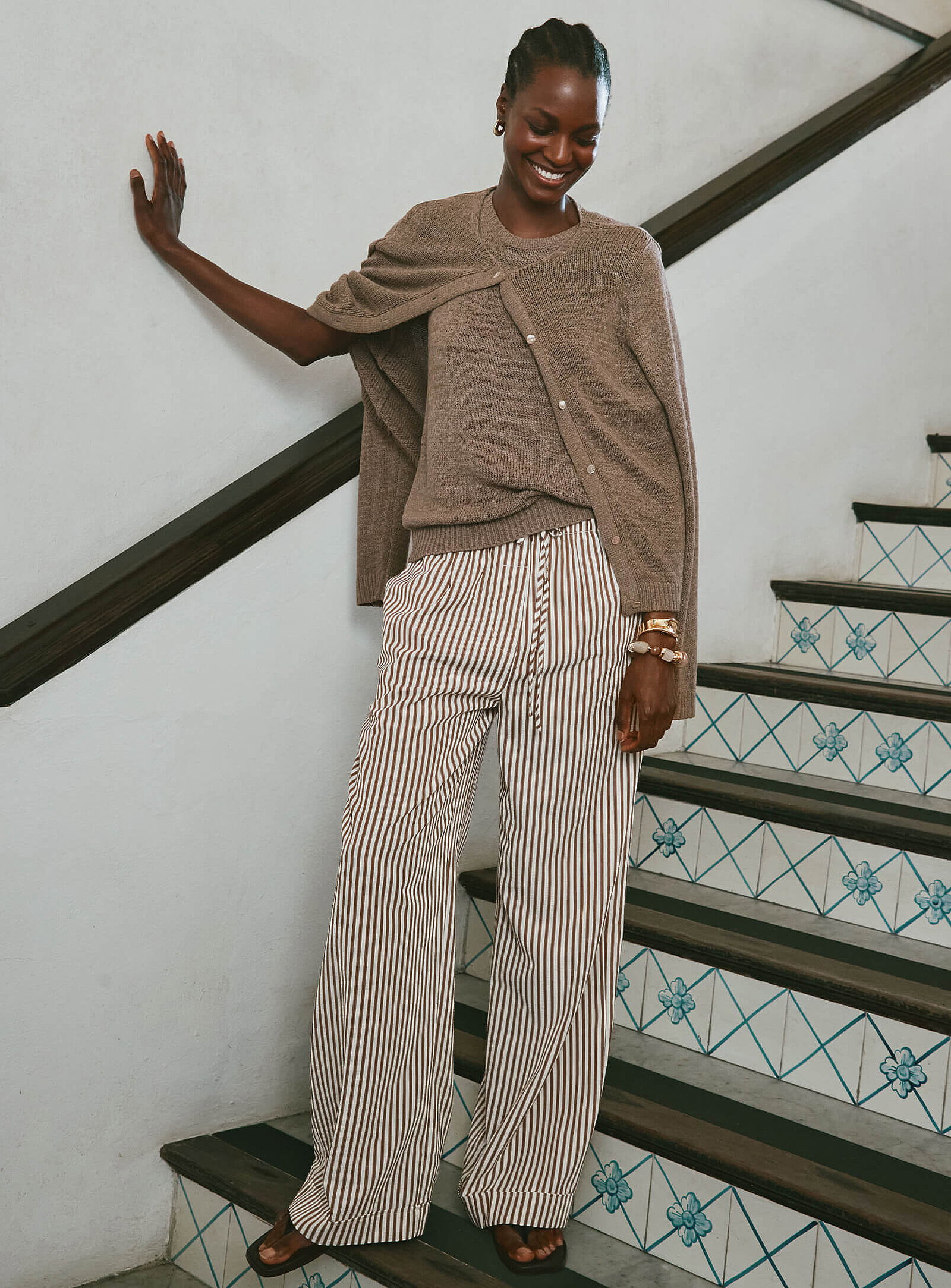 Lustrous ribbon-knit cardigan
